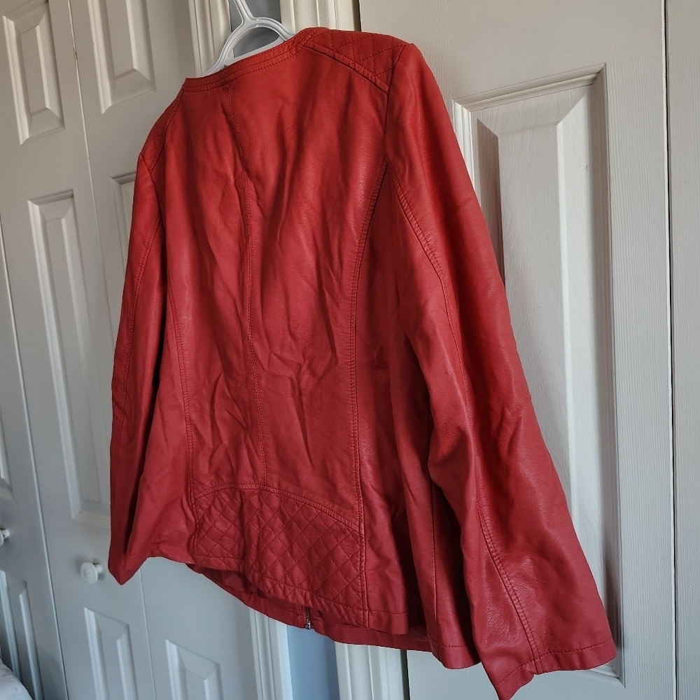 Alfani Woman Coral Moto Faux Leather Jacket 2X - Picture 8 of 12